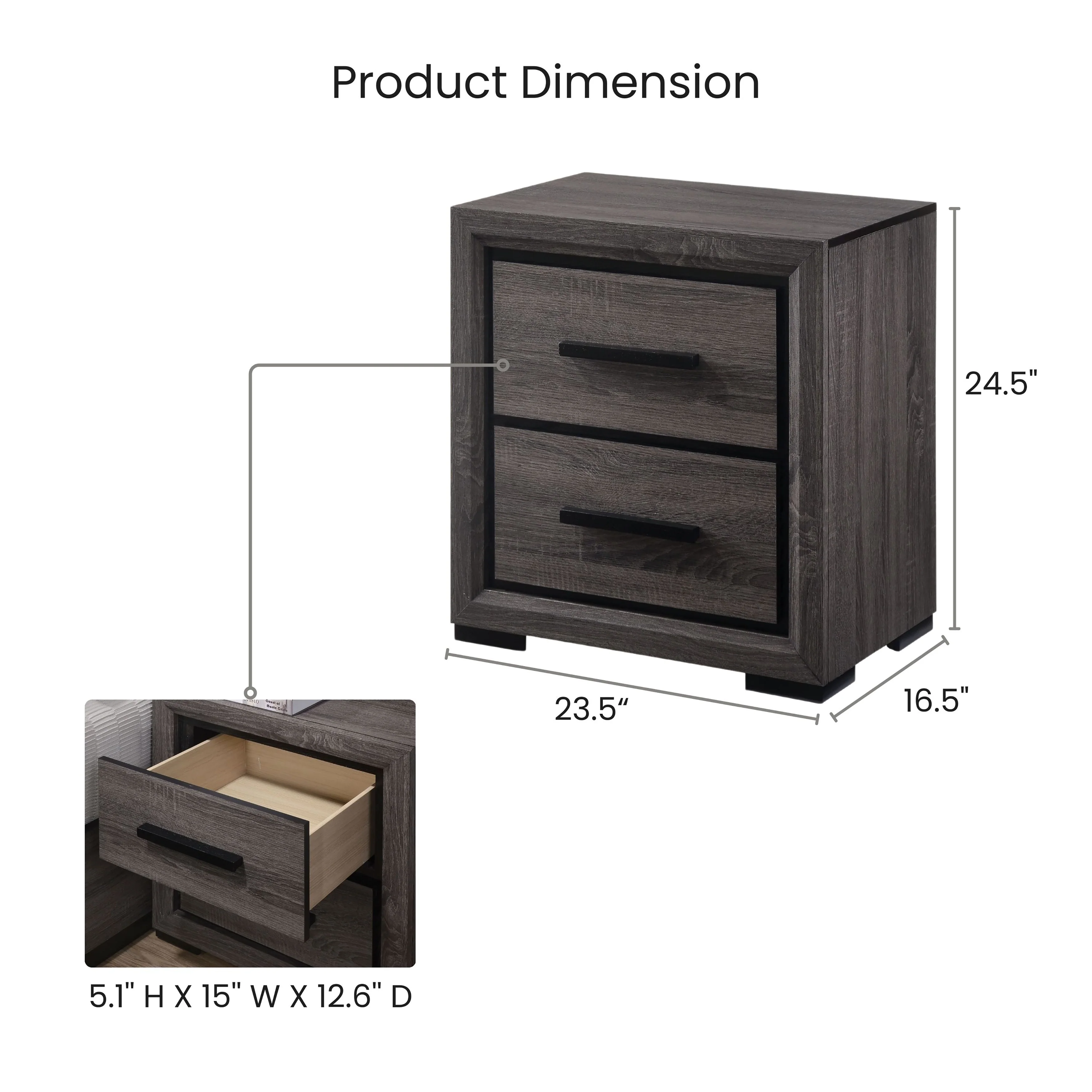 Rothwell Contemporary Grey Wood 2-Drawer Nightstand by Strick & Bolton