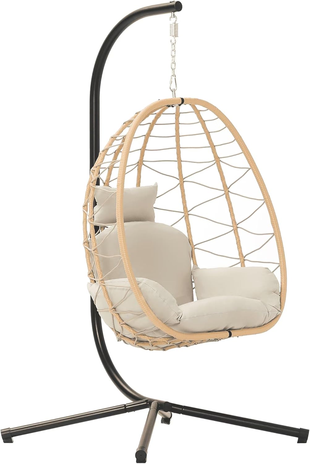 LEX CRAFT Egg Chair with Stand, Swing Chair Hanging Chair Nest Basket, UV Resistant Removable & Washable Cushions,350LBS Capacity for Bedroom, Balcony, Garden（YE-BE