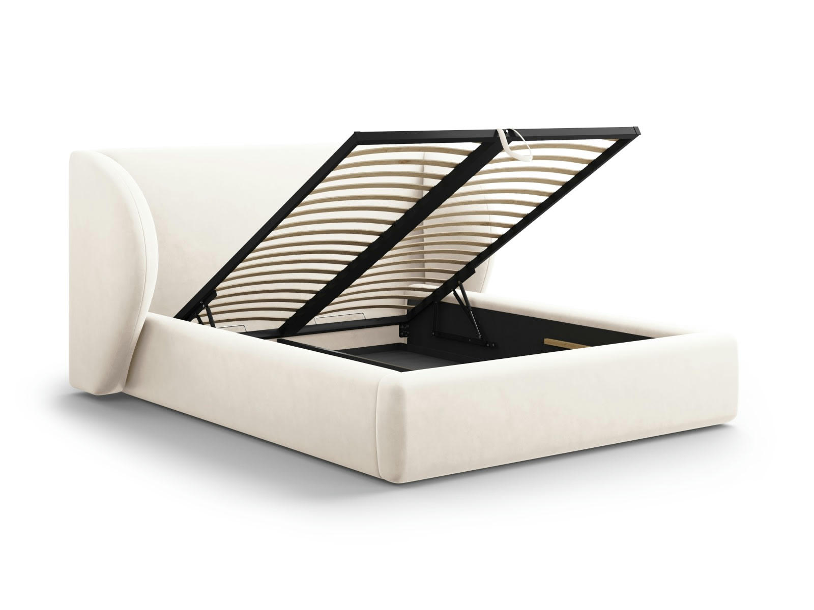 MILEY - Lit coffre avec tête de lit 160x200cm en tissu velours beige clair