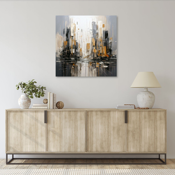 Feeby Obraz na płótnie, Architektura Miasto Akwarela Szaro Złote 30x30