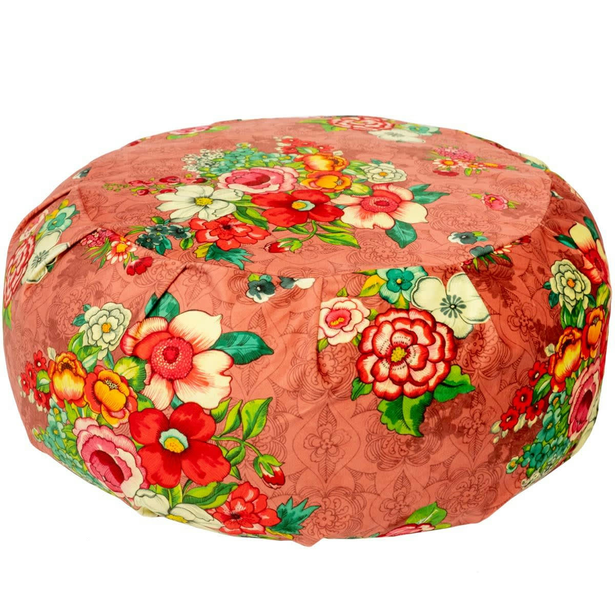 - Grand pouf rond en velours imprimé fleuri rose h. 25cm