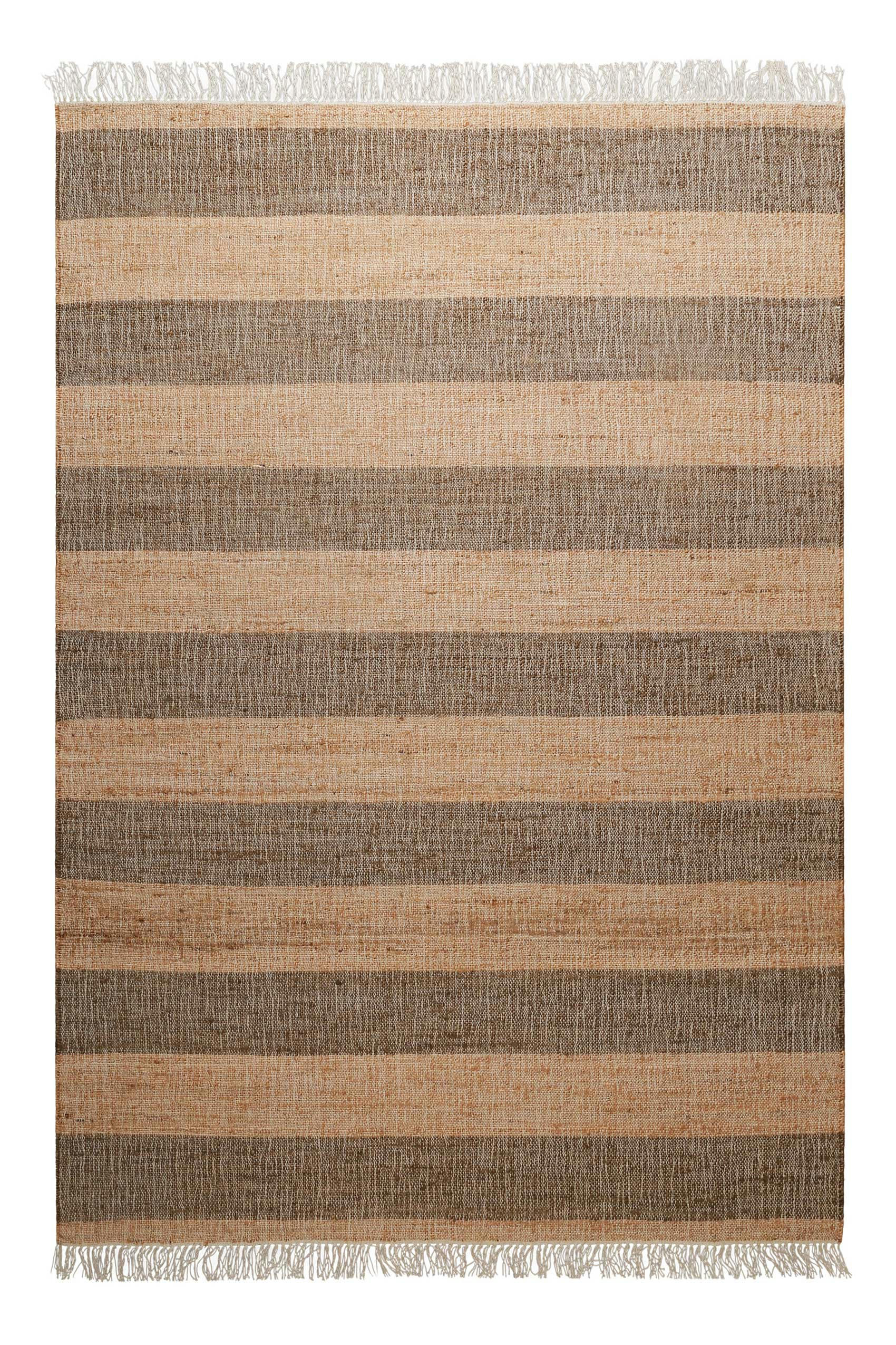 VIRGIL - Tapis plat tissé main à franges rayé brique et brun 160x230