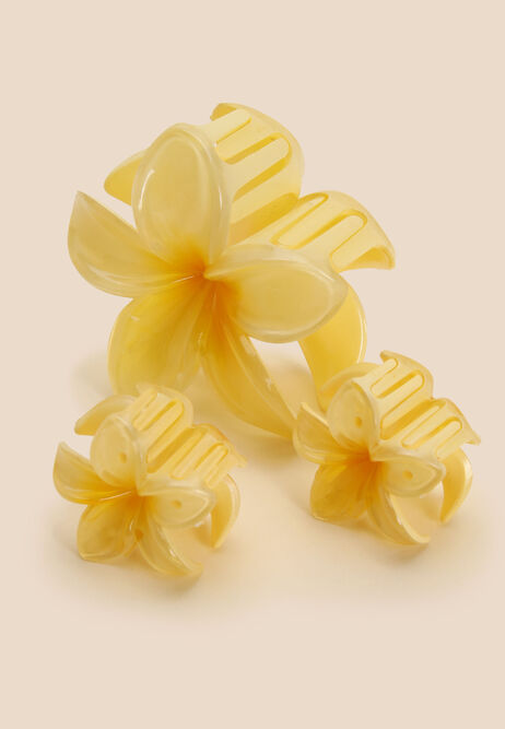 Womens 3pk Yellow Flower Claw Hair Clips