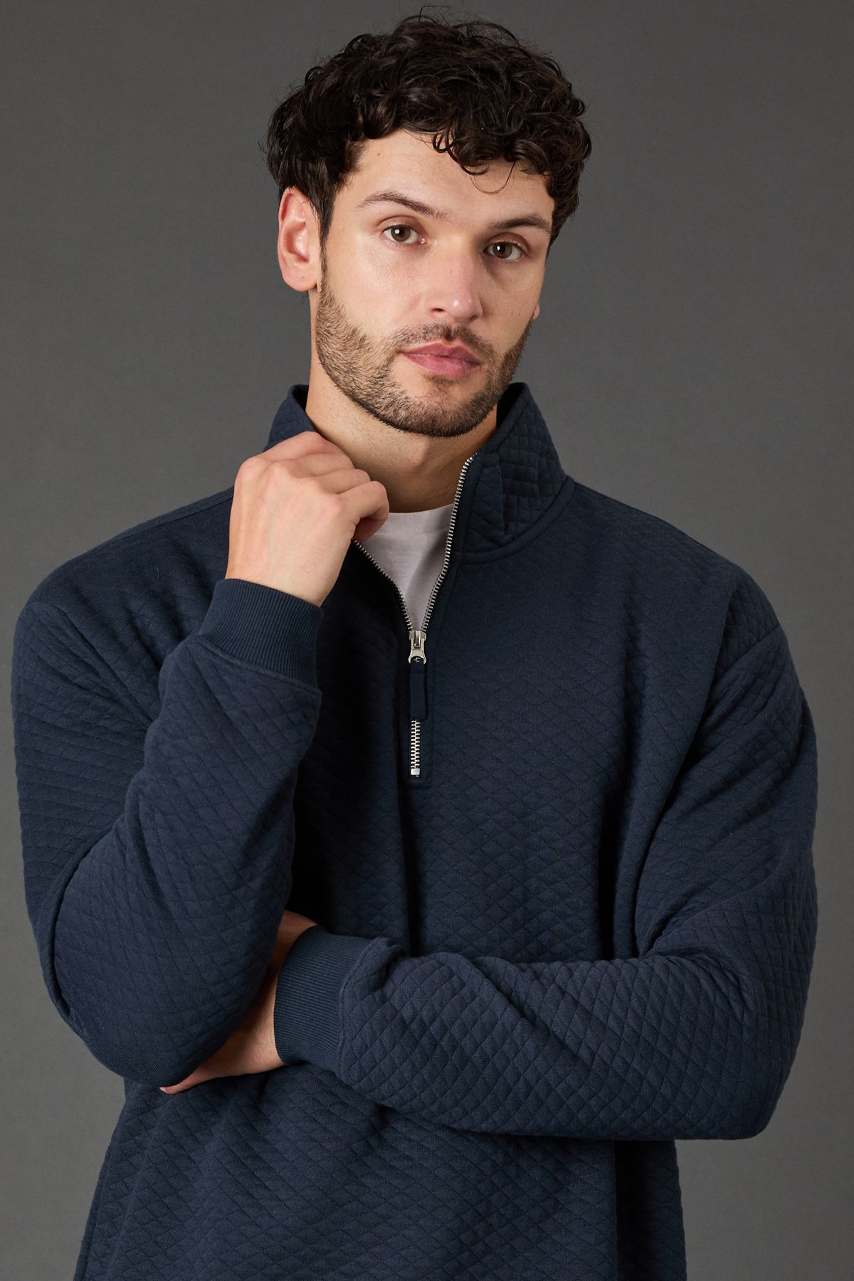 Burton Navy Quilted Half Zip Jumper
