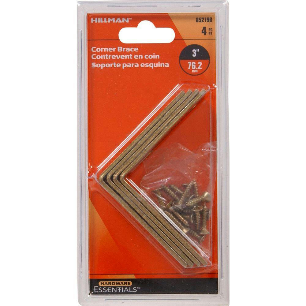 Hillman 852196 Corner Brace, Zinc & Yellow Dichromate, 3 x 3/4-in, 4-pk