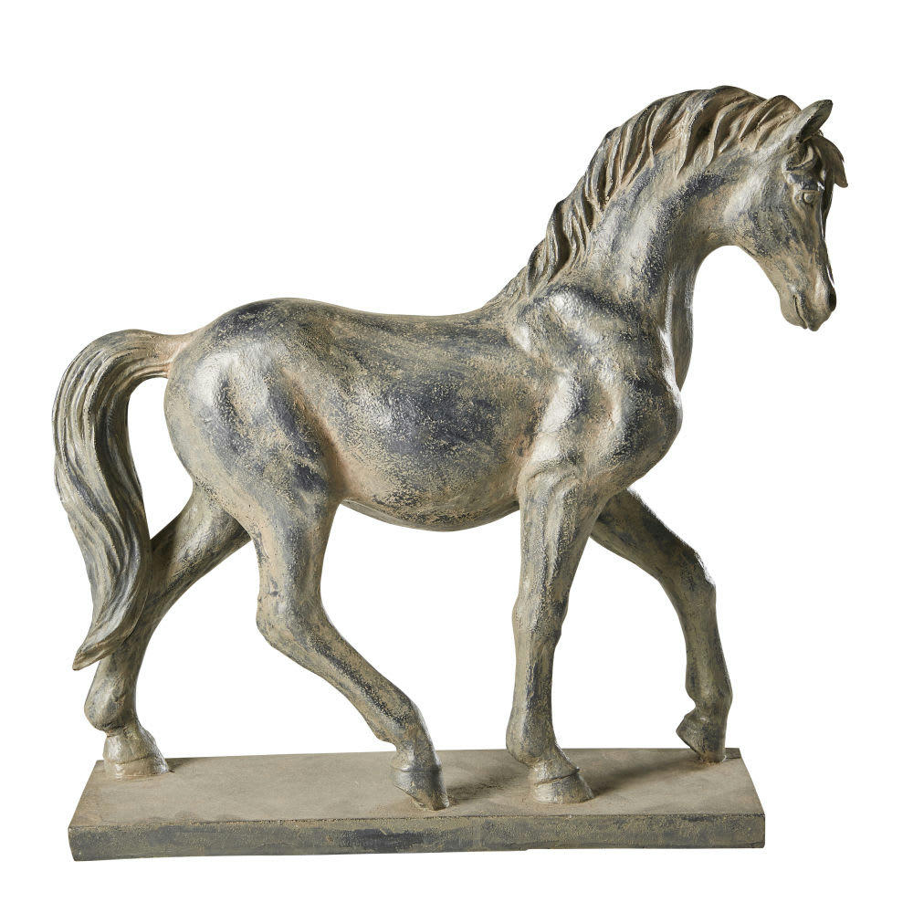 ALEZAN - Statue cheval noire effet vieilli H40