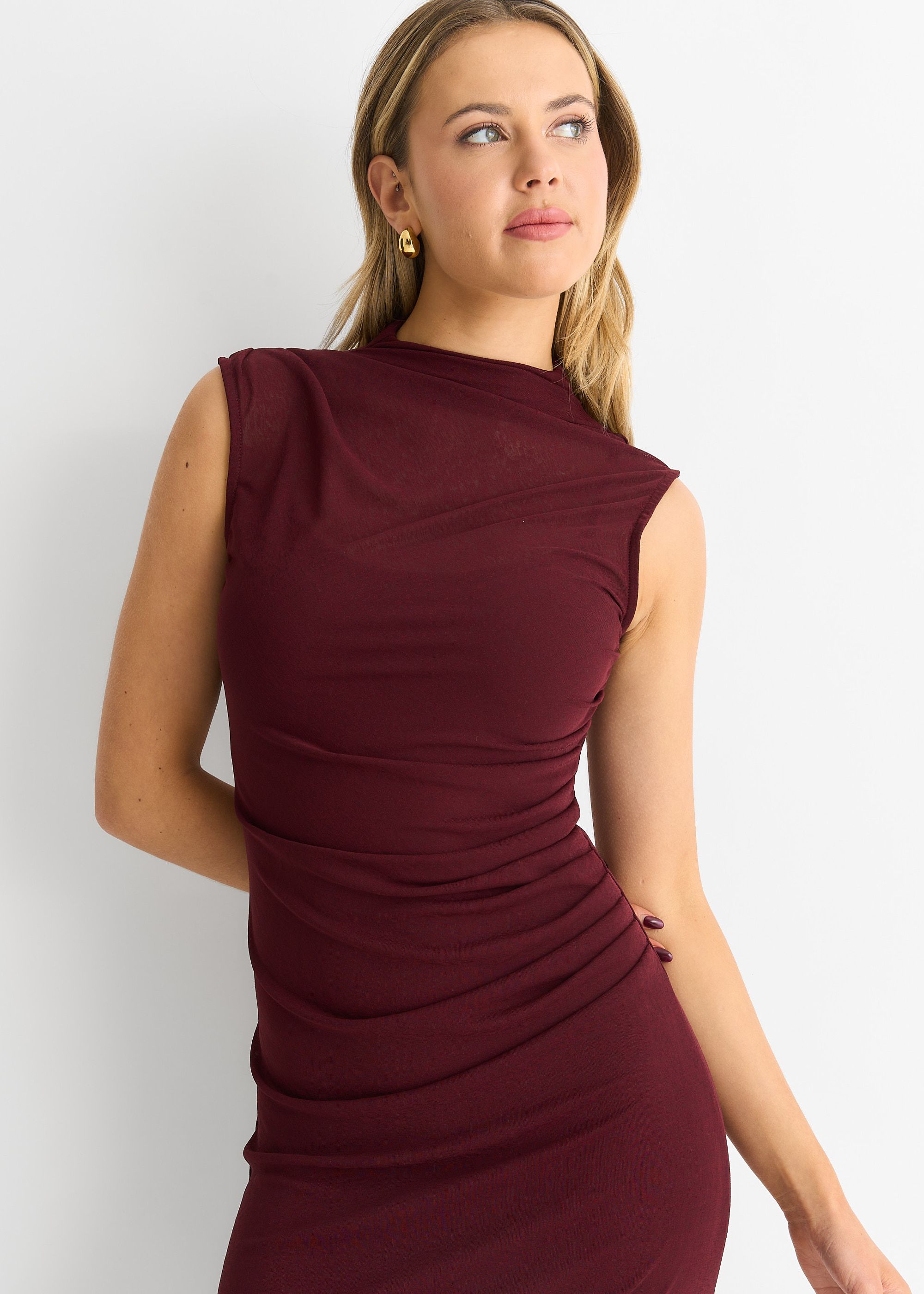 Gini London Plain Ruched Jersey Midi Dress