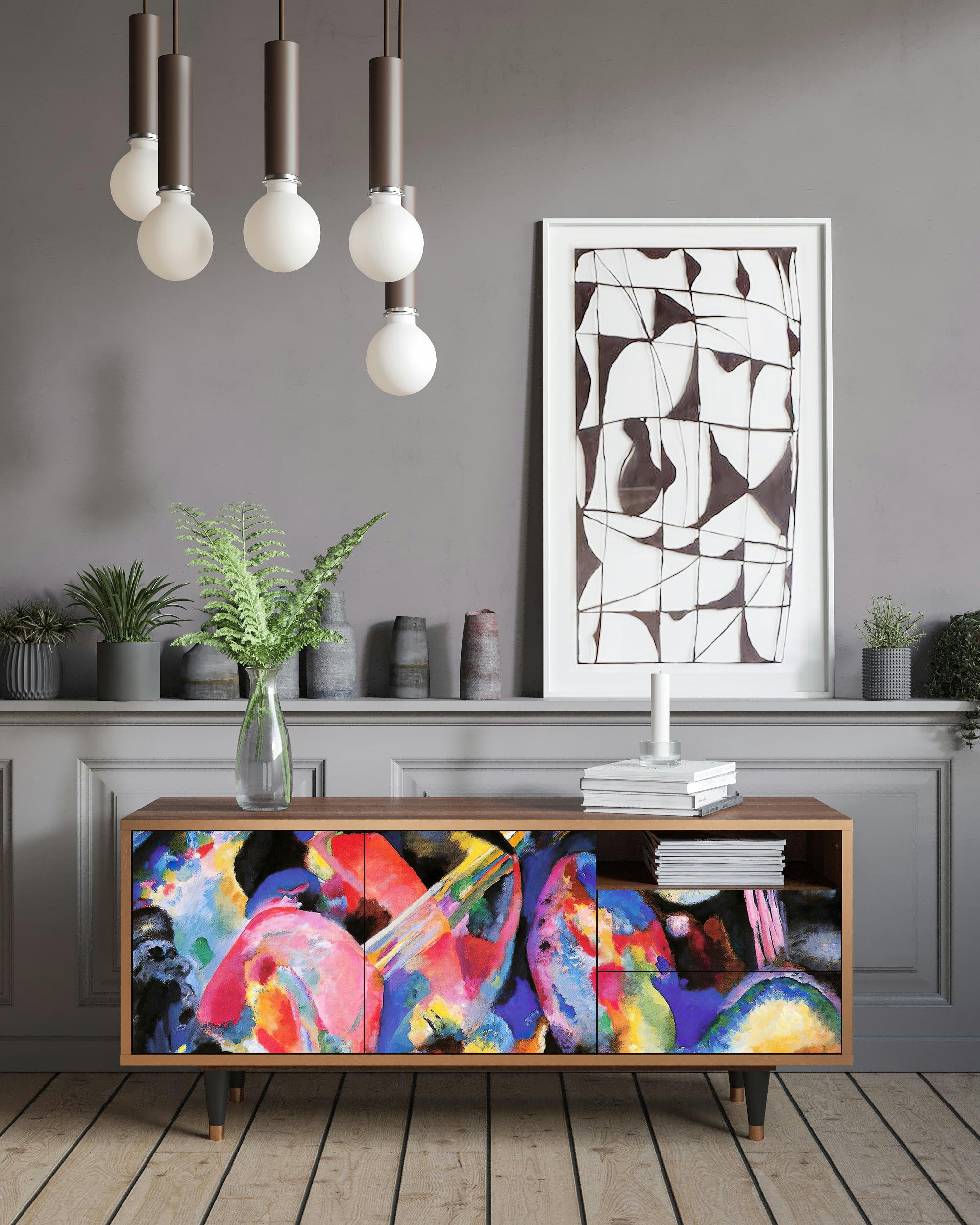 KANDINSKY - Meuble TV  multicolore 2 tiroirs et 2 portes L 125 cm