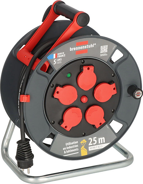 Enrouleur de câble 300 KU 2101 Professional, 25 m H07RN-F 3G1,5, 5 prises 16A IP44 Brennenstuhl.