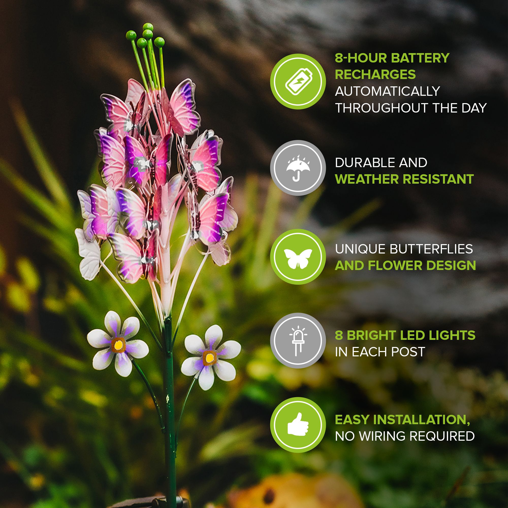 LIVIVO LED Solar Garden Light – 8 Hour Battery-Outdoor Waterproof Stake Lamp