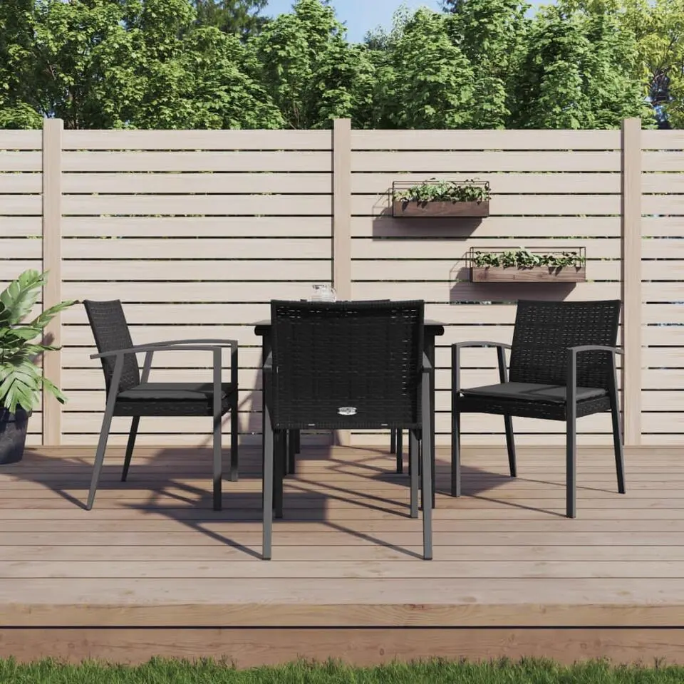 vidaXL - 5-delige Tuinset met zitkussens - Zwart - Poly rattan - 80x80 cm