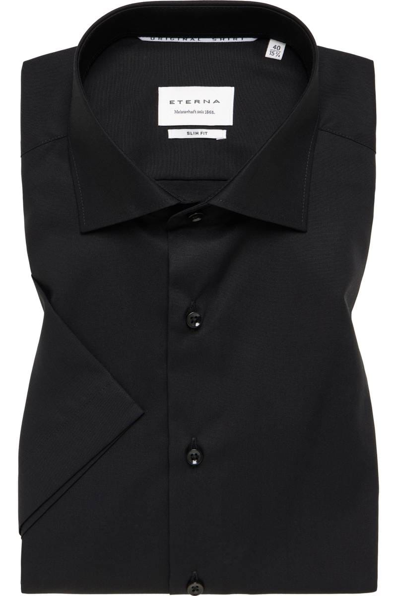 ETERNA Slim Fit Hemd schwarz, Einfarbig