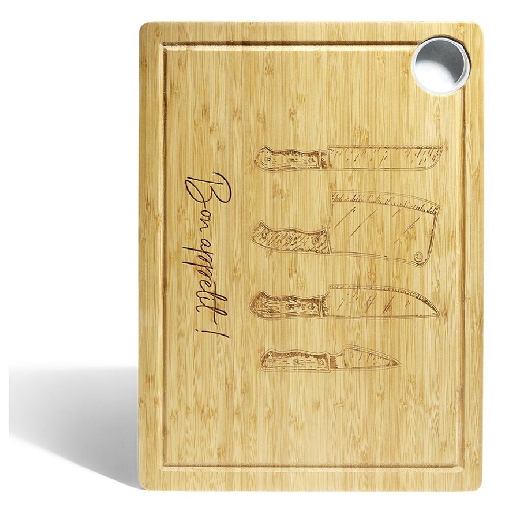 Planche à découper bambou avec rigole et récupérateur de jus 38x28x1,5cm