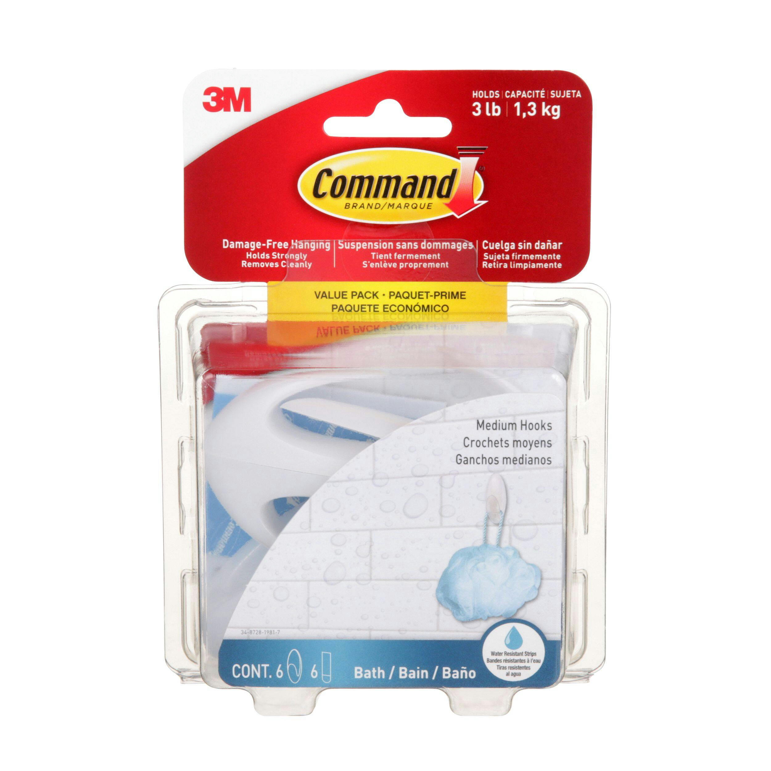 Command Bath Medium Hooks, Value Pack
