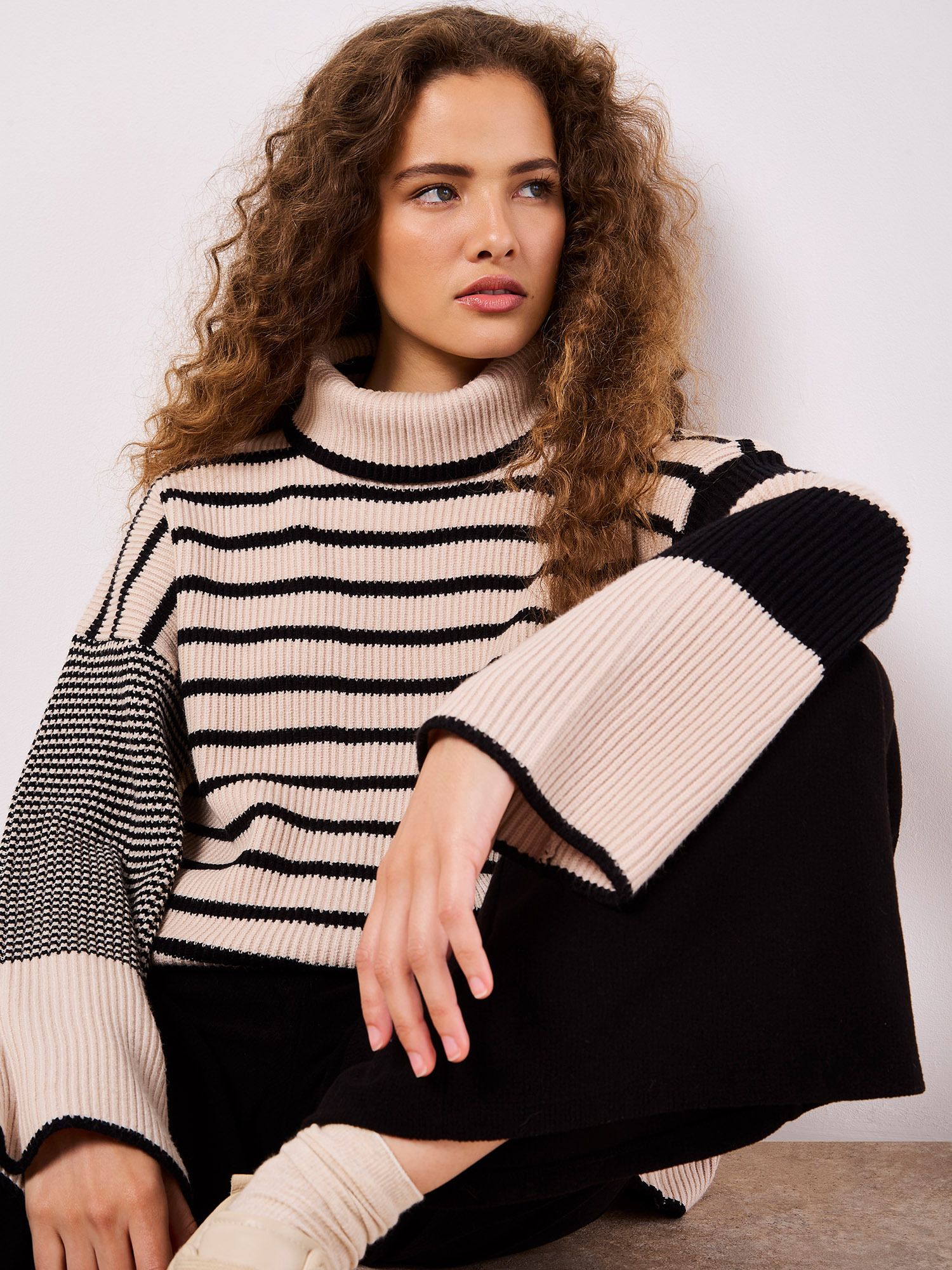 Apricot Mixed Stripe Oversized Chunky Jumper