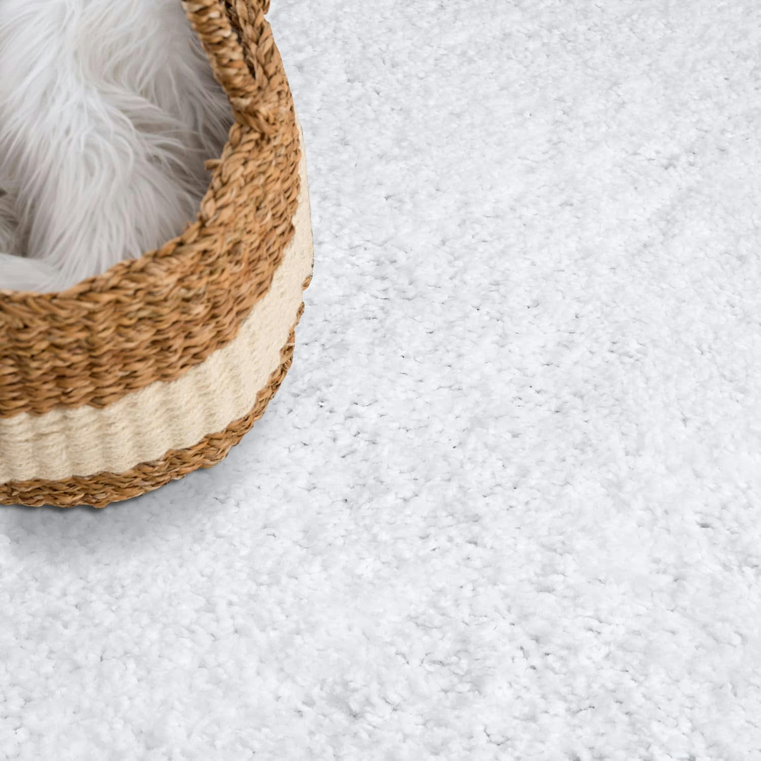 SOFTY - Tapis à poils longs rond SOFTY blanc neige 160x160cm