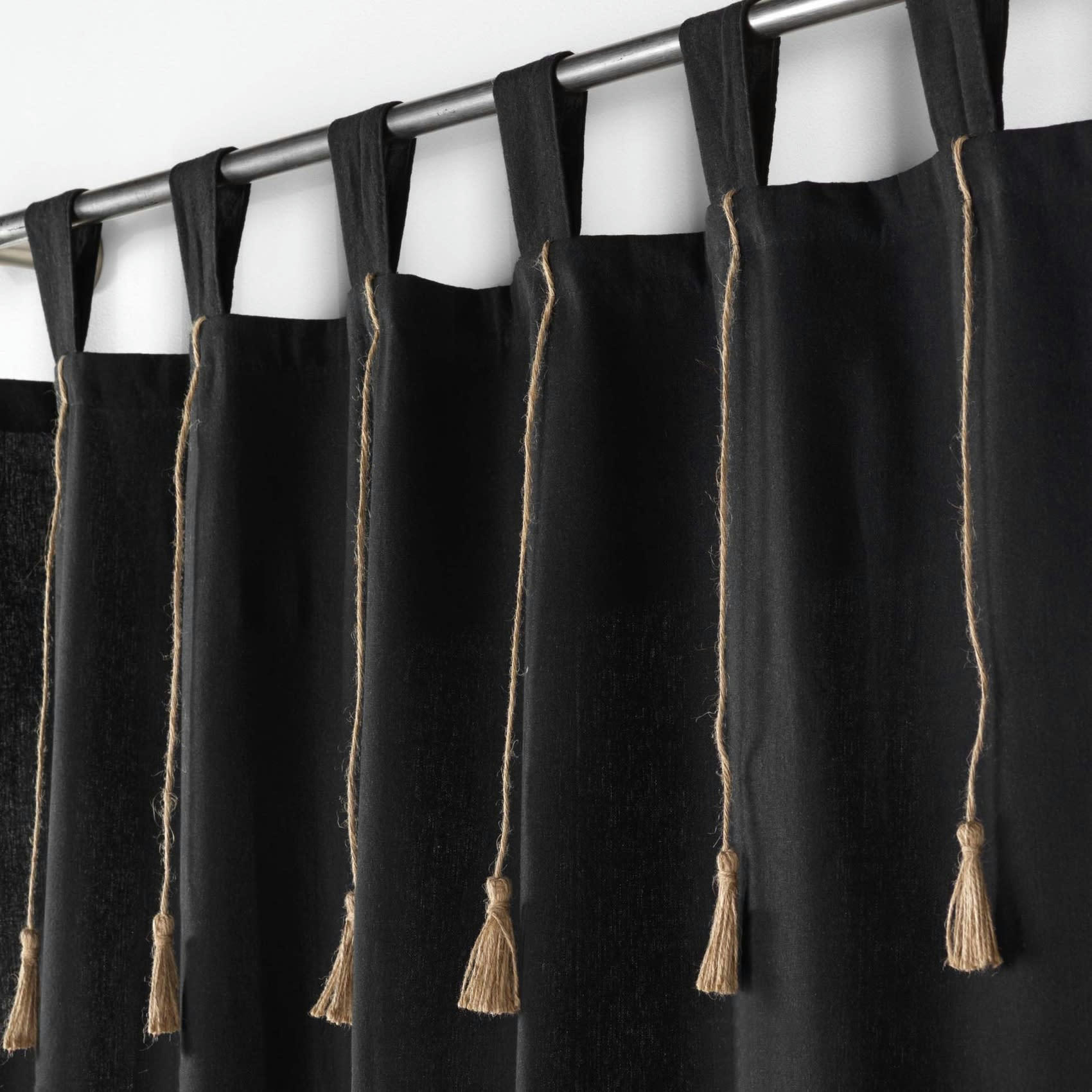 - Rideau à passants et pompons polyester noir 140x240 cm