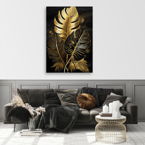 Feeby Obraz na płótnie, Złote Liście Palmy Monstery 40x60