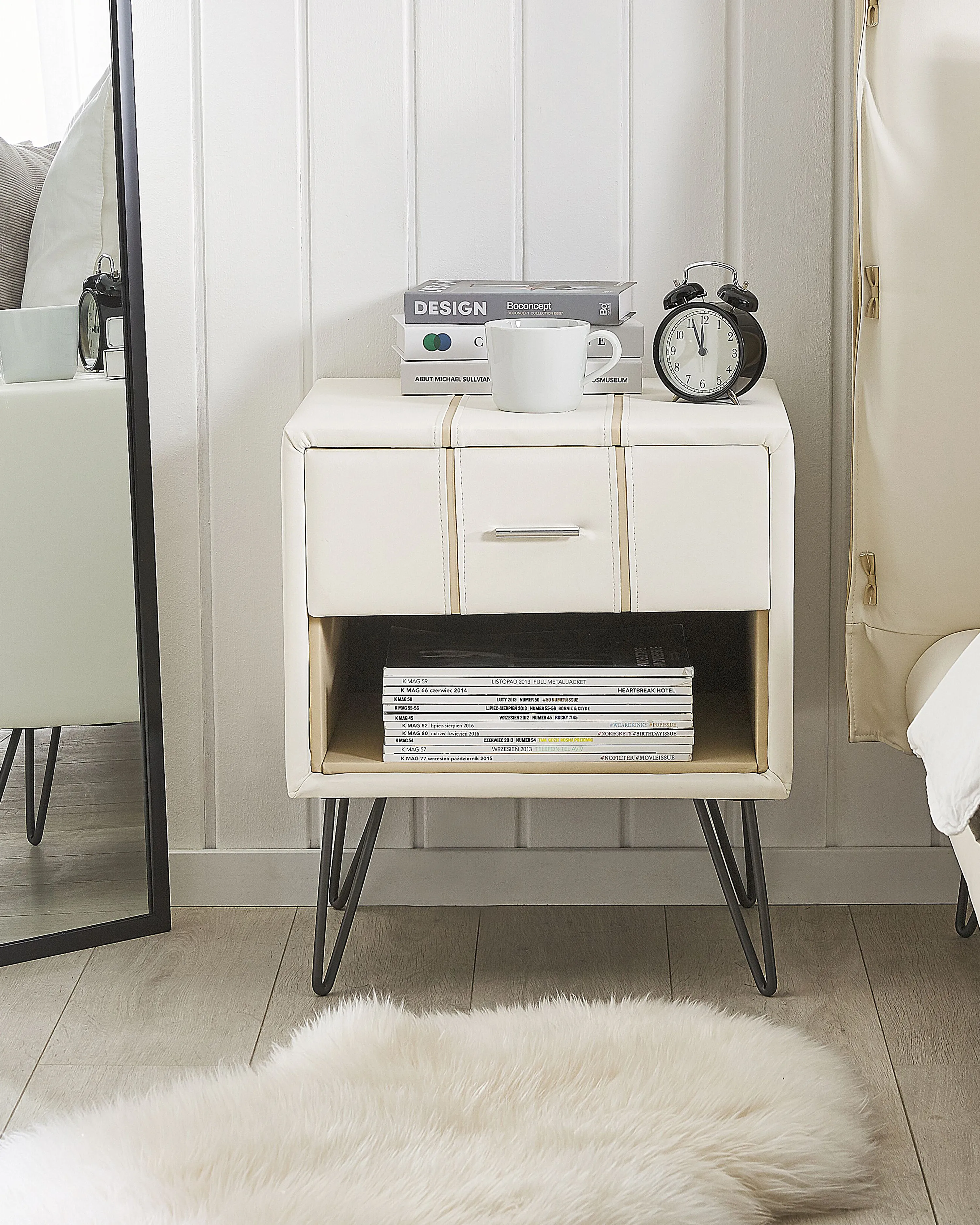 1 Drawer Bedside Table BETIN Faux Leather White