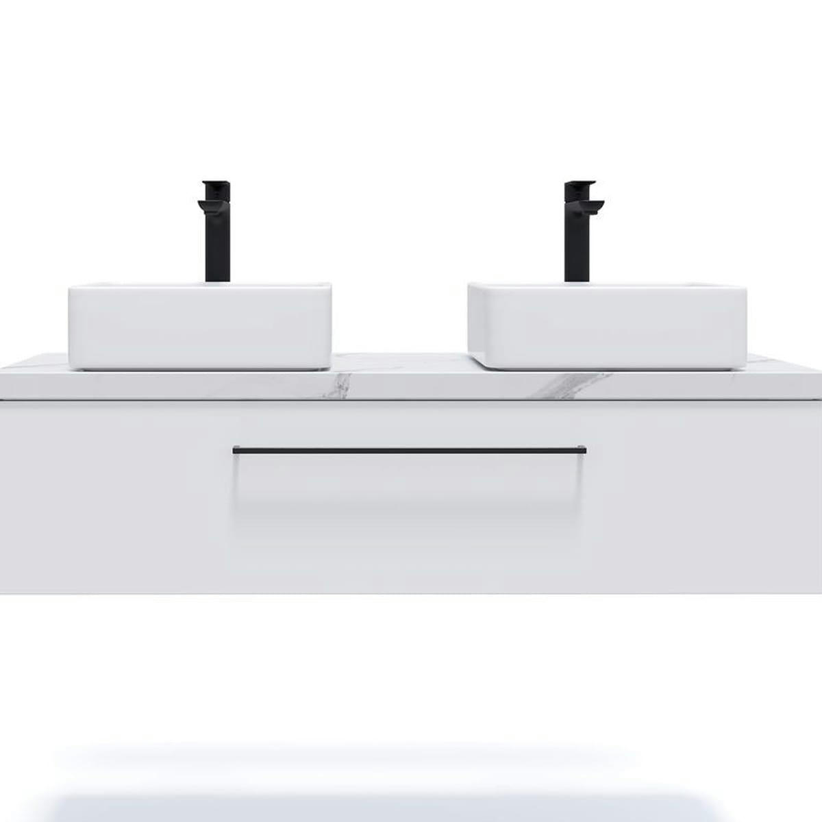 GLASGOW - Meuble salle de bain 2 vasques posées 120cm 1 tiroir Blanc