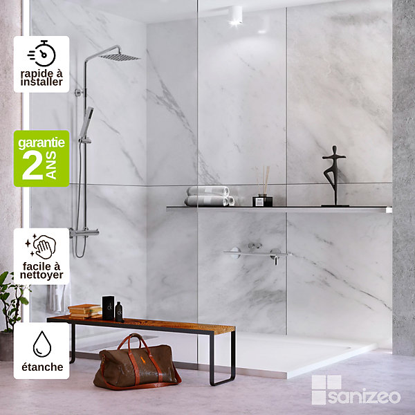 Kit 2 Panneaux Muraux Décoratifs de Douche - 120x120 cm- Ep. 4mm - Effet Marbre Gris - VERSILIA KOBERTIN