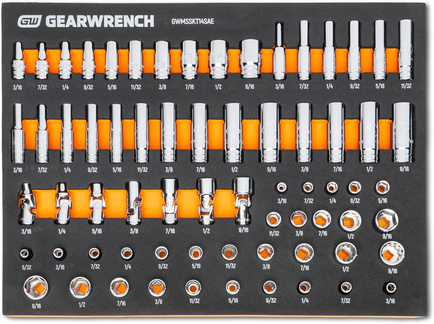 GEARWRENCH 68 Piece 1/4” Drive Master SAE Socket Set in Foam Storage Tray - GWMSSKT14SAE