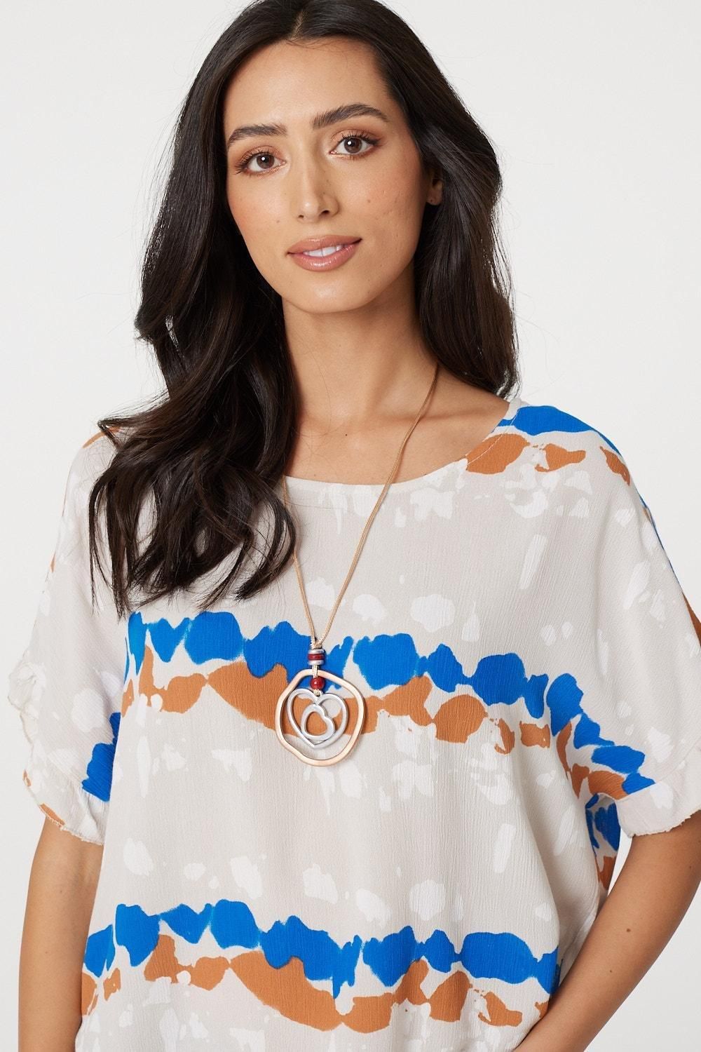 Izabel London Striped Oversized Batwing Blouse
