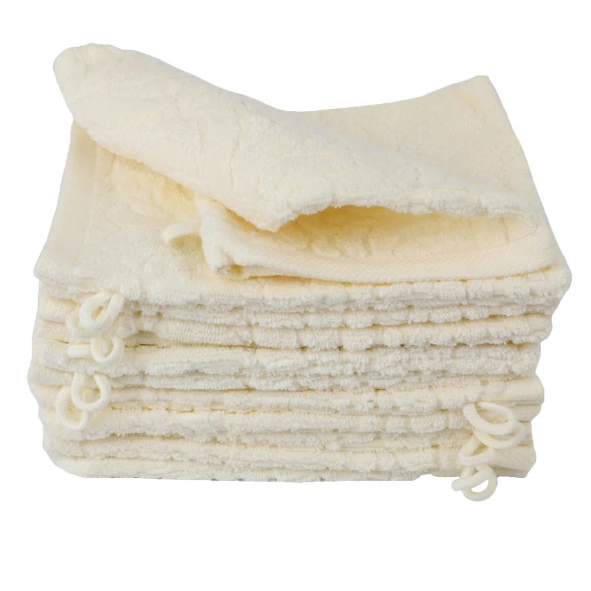 IRIS - Lot de 12 gants de toilette en coton ecru