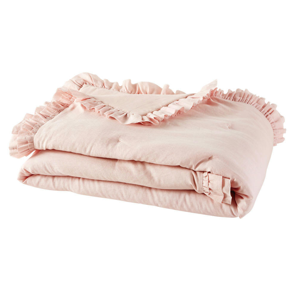 - Boutis en coton et lin rose 100x200