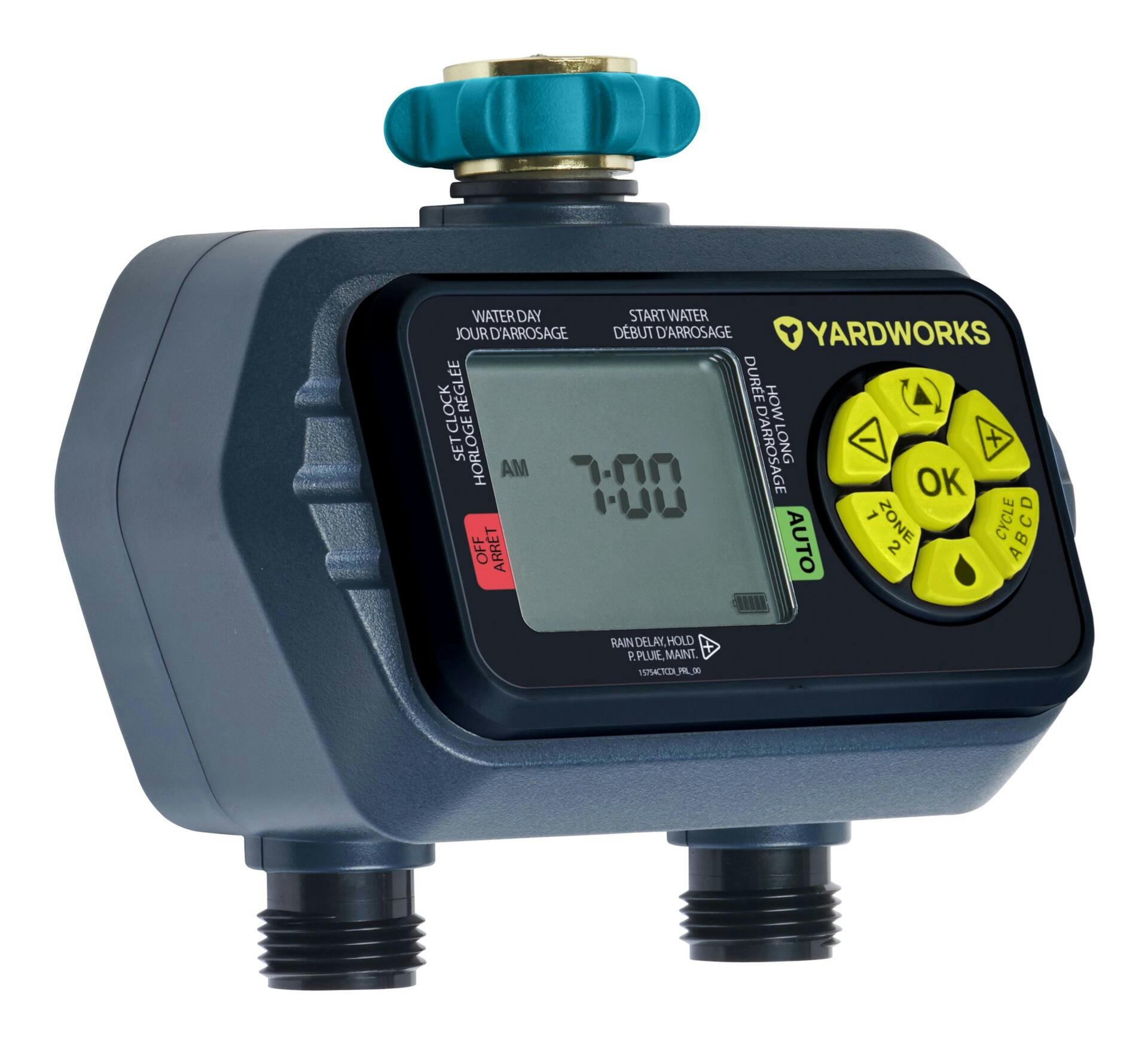 Yardworks Dry Seal Programmable Digital Water Timer, 2-Zone