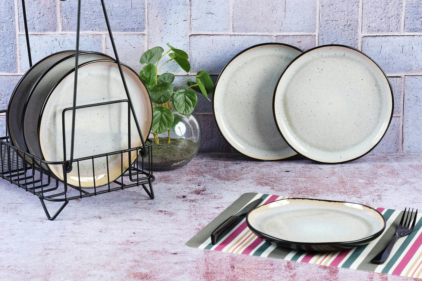 REACTIV - Lot de 6 assiettes à dessert en grès blanc D21.5