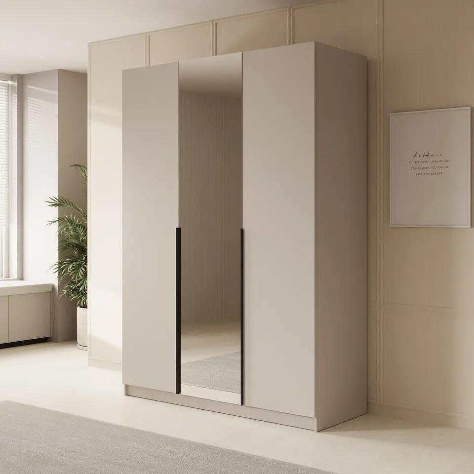 Meubella - Kledingkast Sabre - Beige - 150 cm - Met spiegel