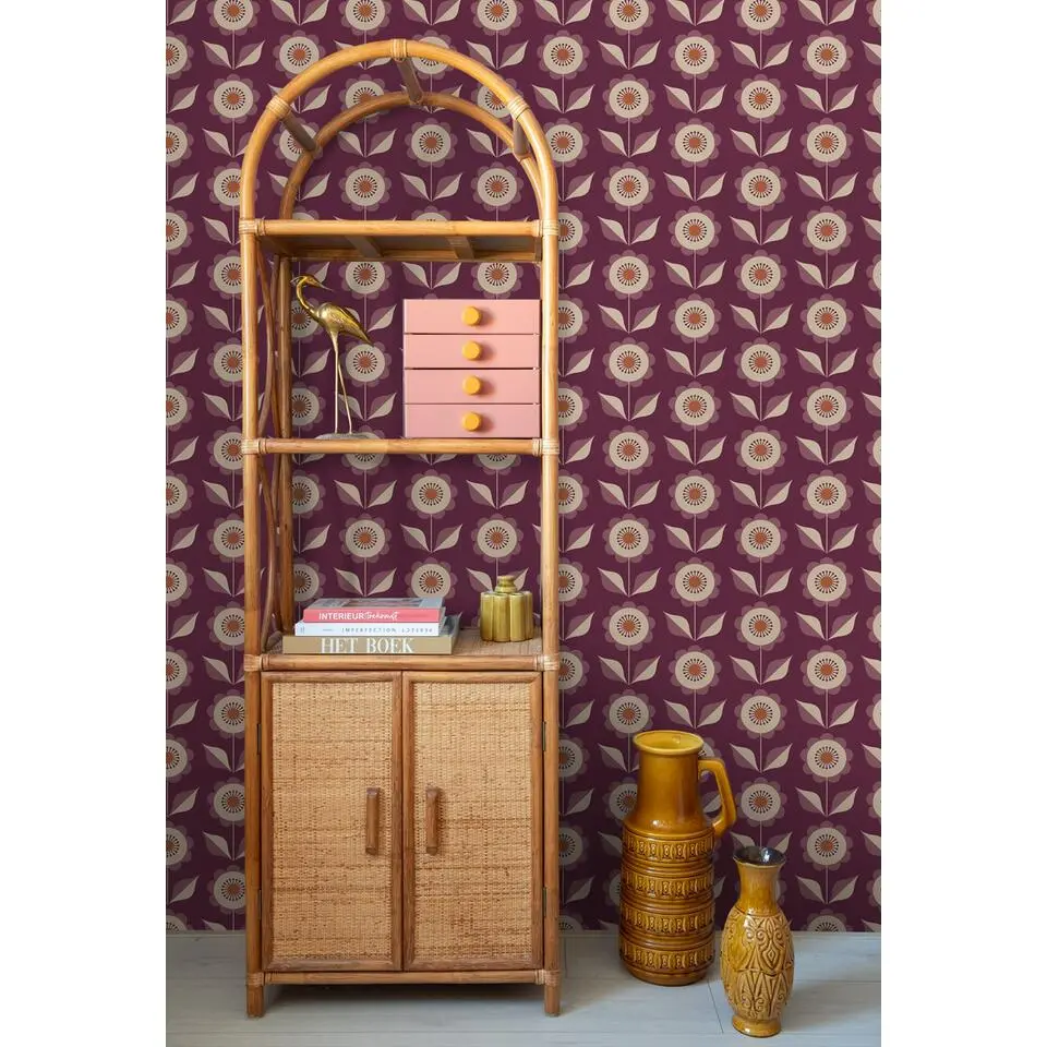 ESTAhome behang bloemen donker paars - 50 x 900 cm