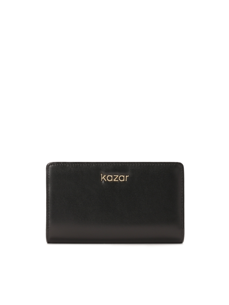 Black leather wallet with red interior