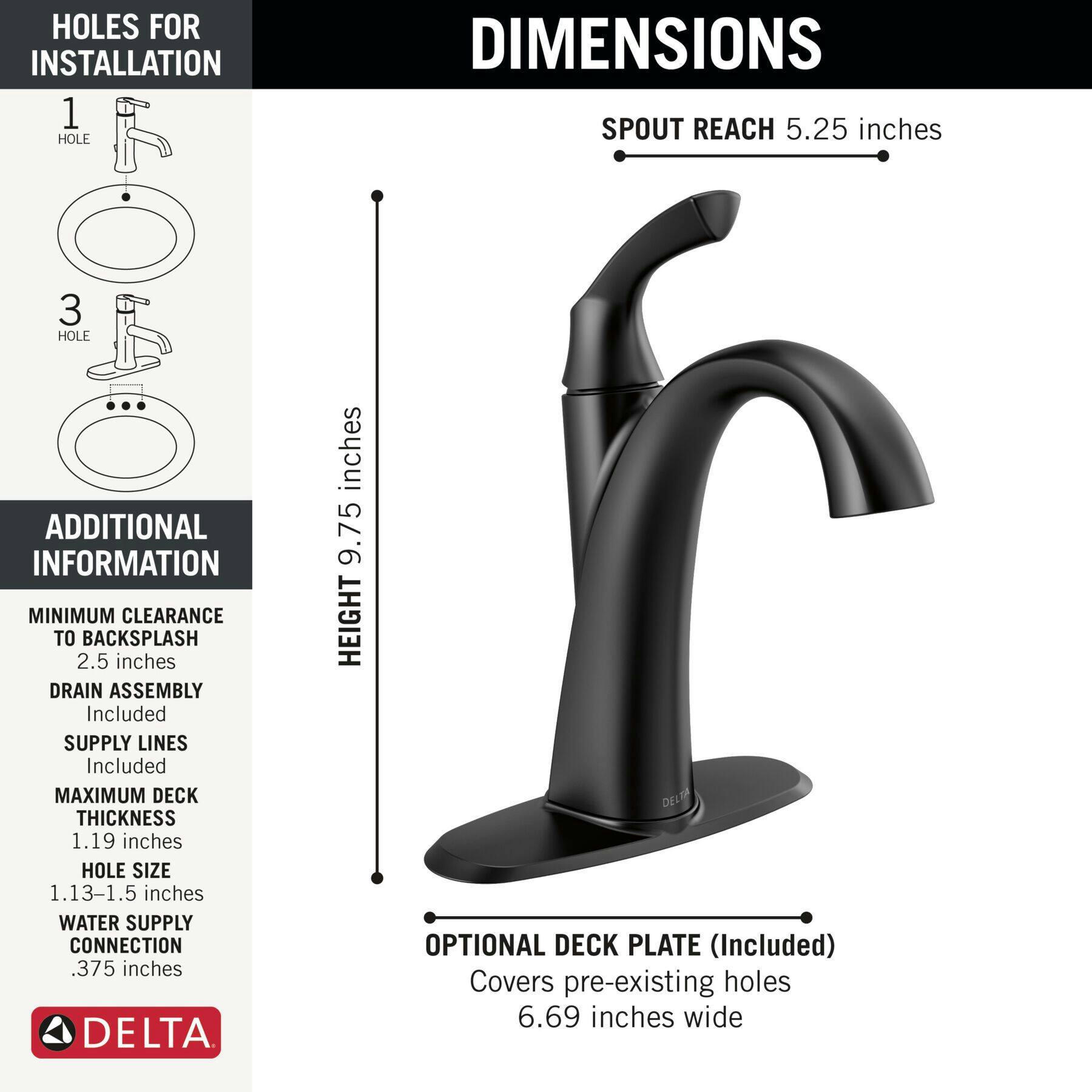 Delta Sandover Single Handle Lavatory/Bathroom Sink Faucet, Black