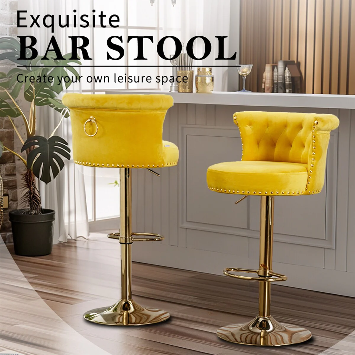 Swivel Bar Stools Set of 2 Adjustable Counter Height Chairs with Footrest for Kitchen and Dining Room