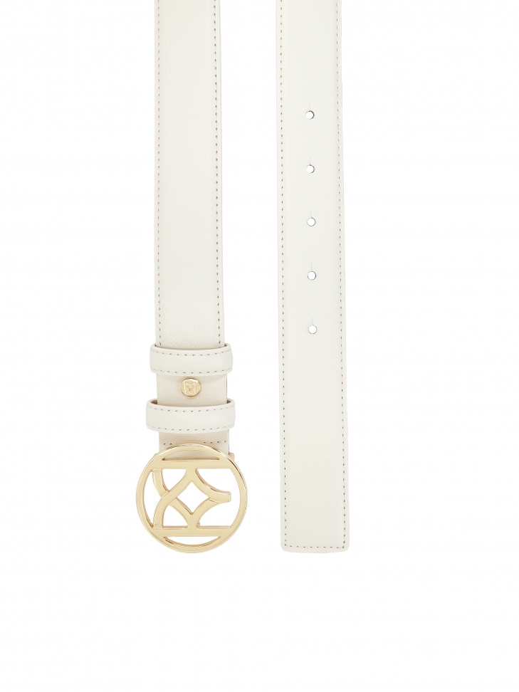 White smooth belt with round buckle