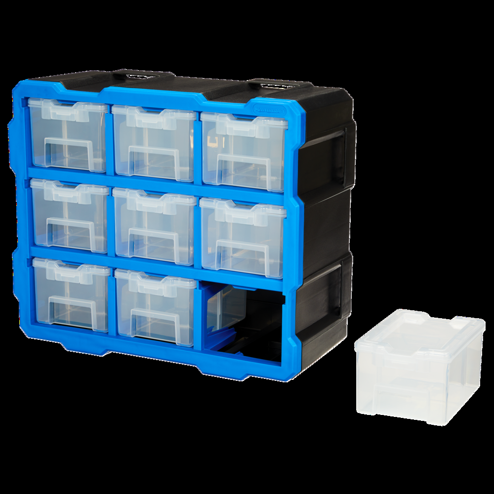 Mastercraft Raxx Stackable Wall-Mountable 9-Bin Parts Cabinet w/ Lid, 15x7x13-in