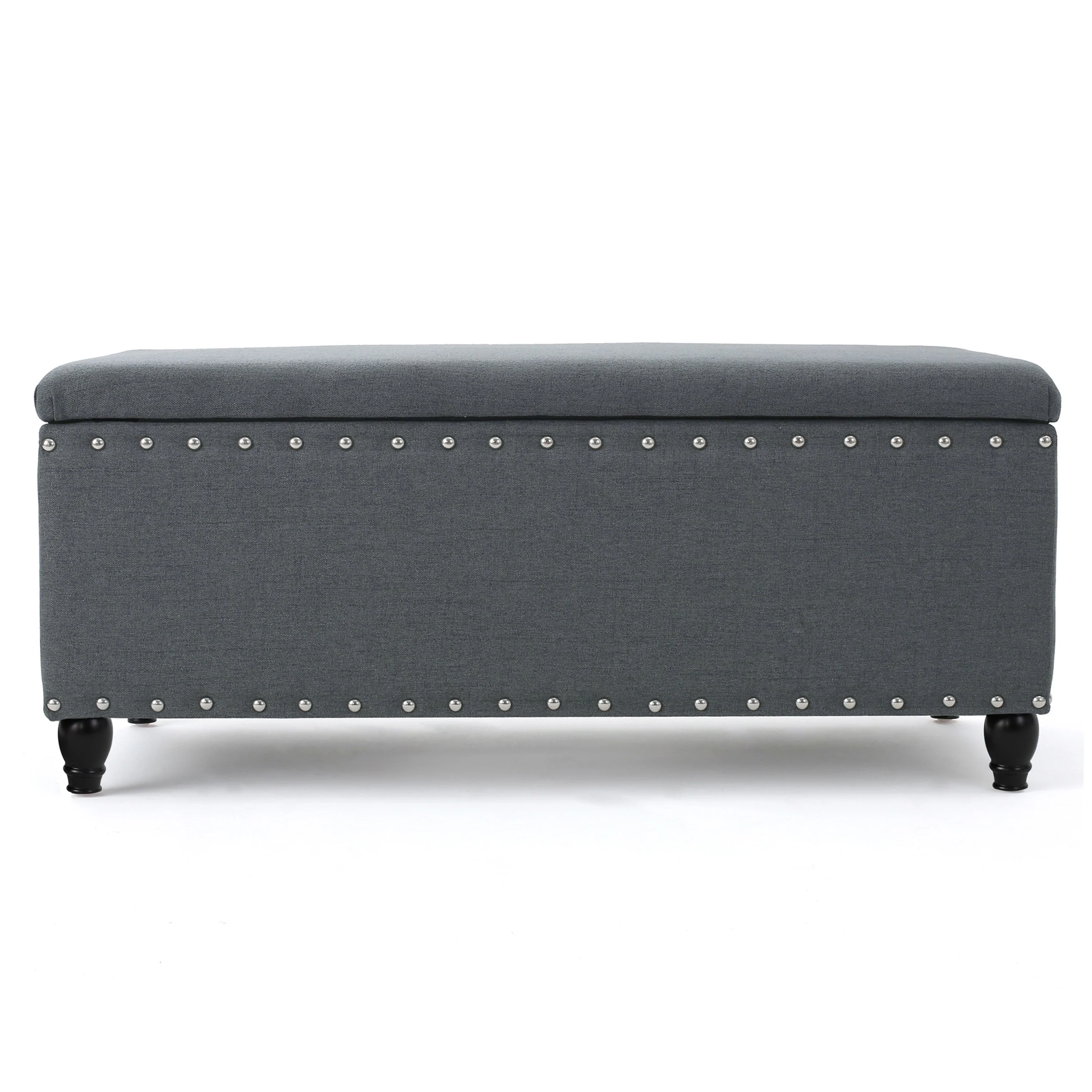 Sharon Storage Ottoman Bench, Dark Gray Fabric, Nailhead Trim, 42 Inch