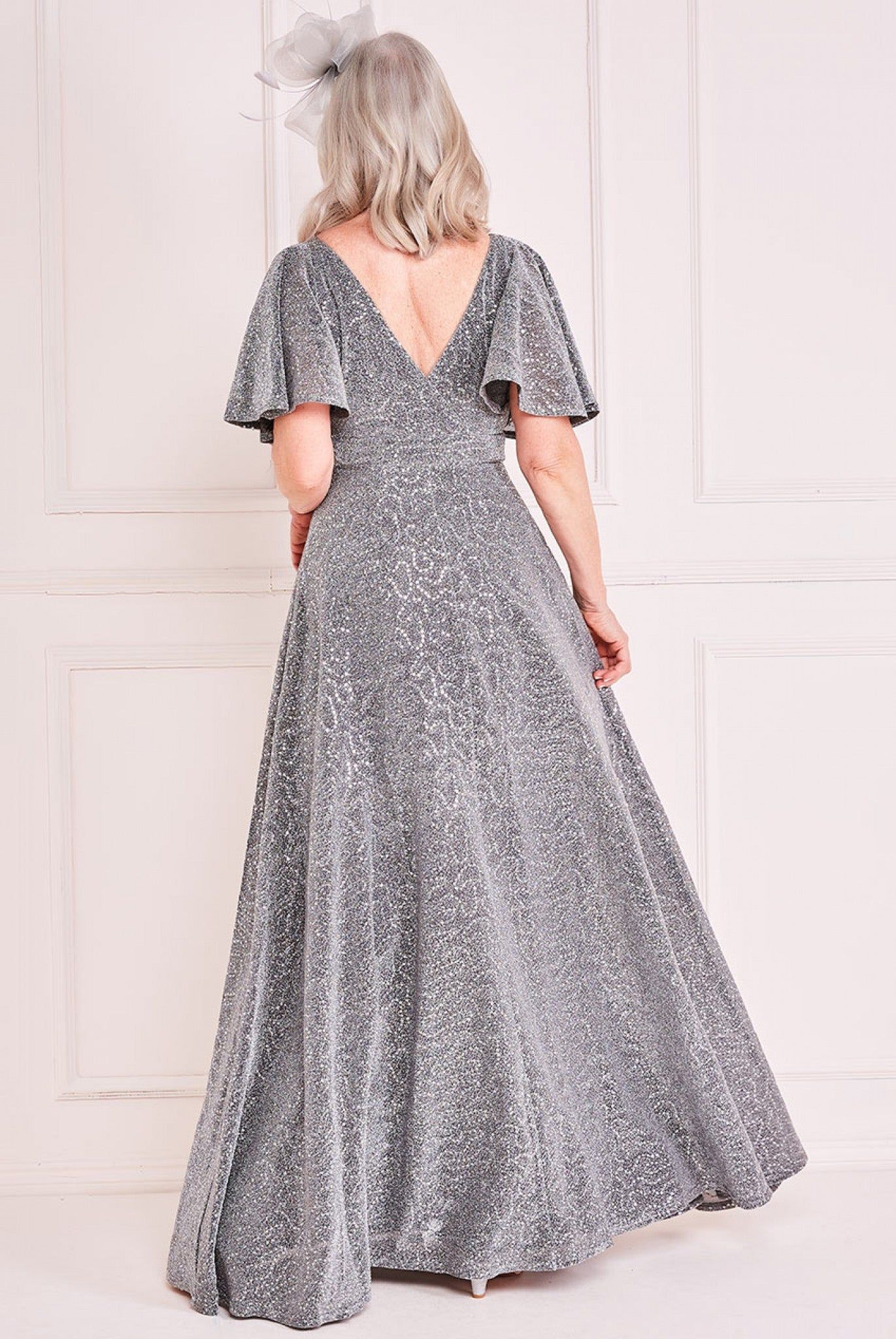 Goddiva Lurex Sequin Flutter Sleeve Maxi