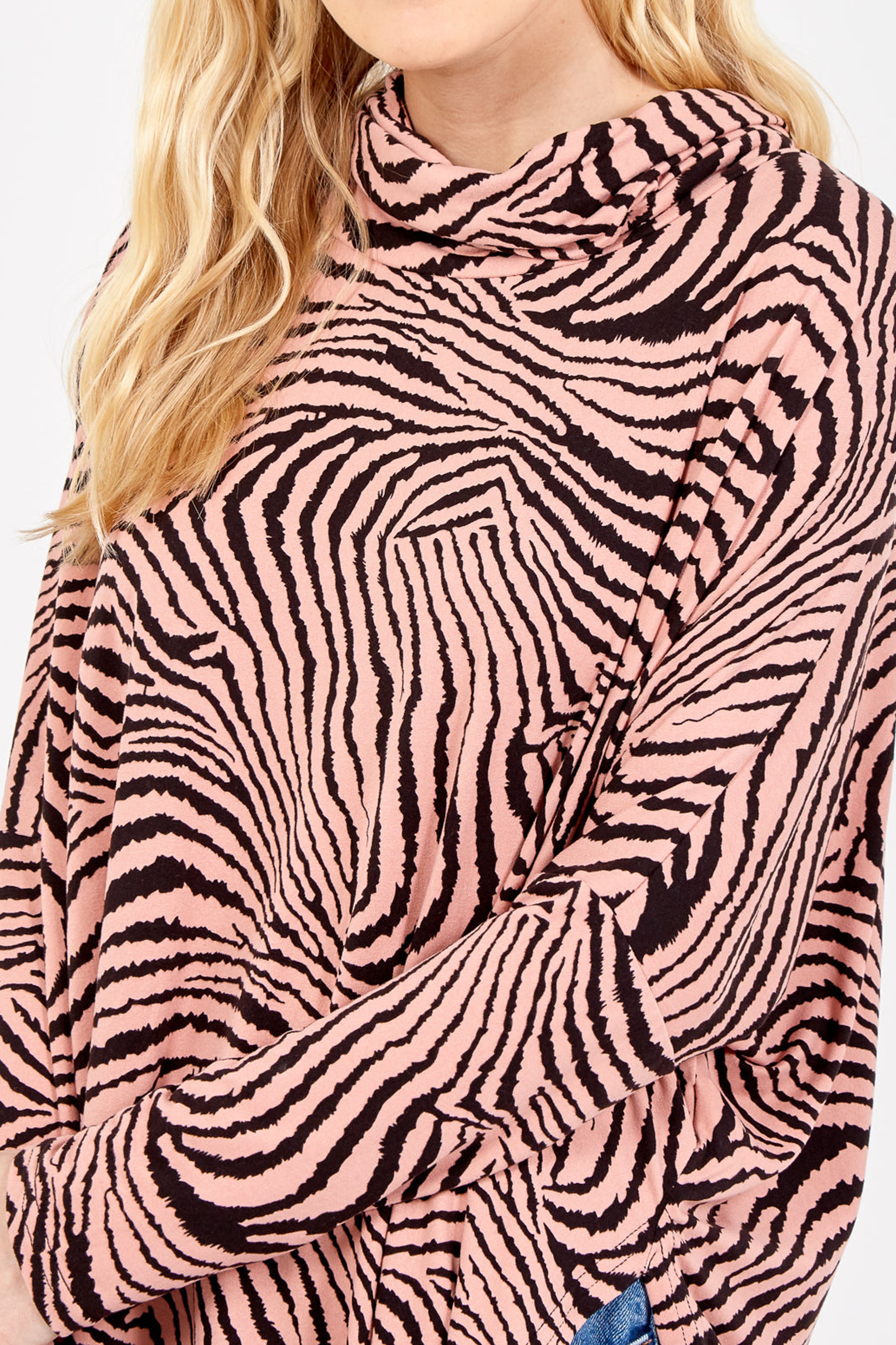 Blue Vanilla Pink Abstract Zebra Oversized Cowl Neck Top