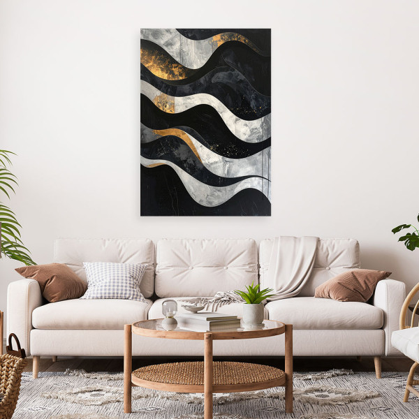 Obraz do salonu loftu biura, Abstrakcja geometryczna złoto czarna 20x30