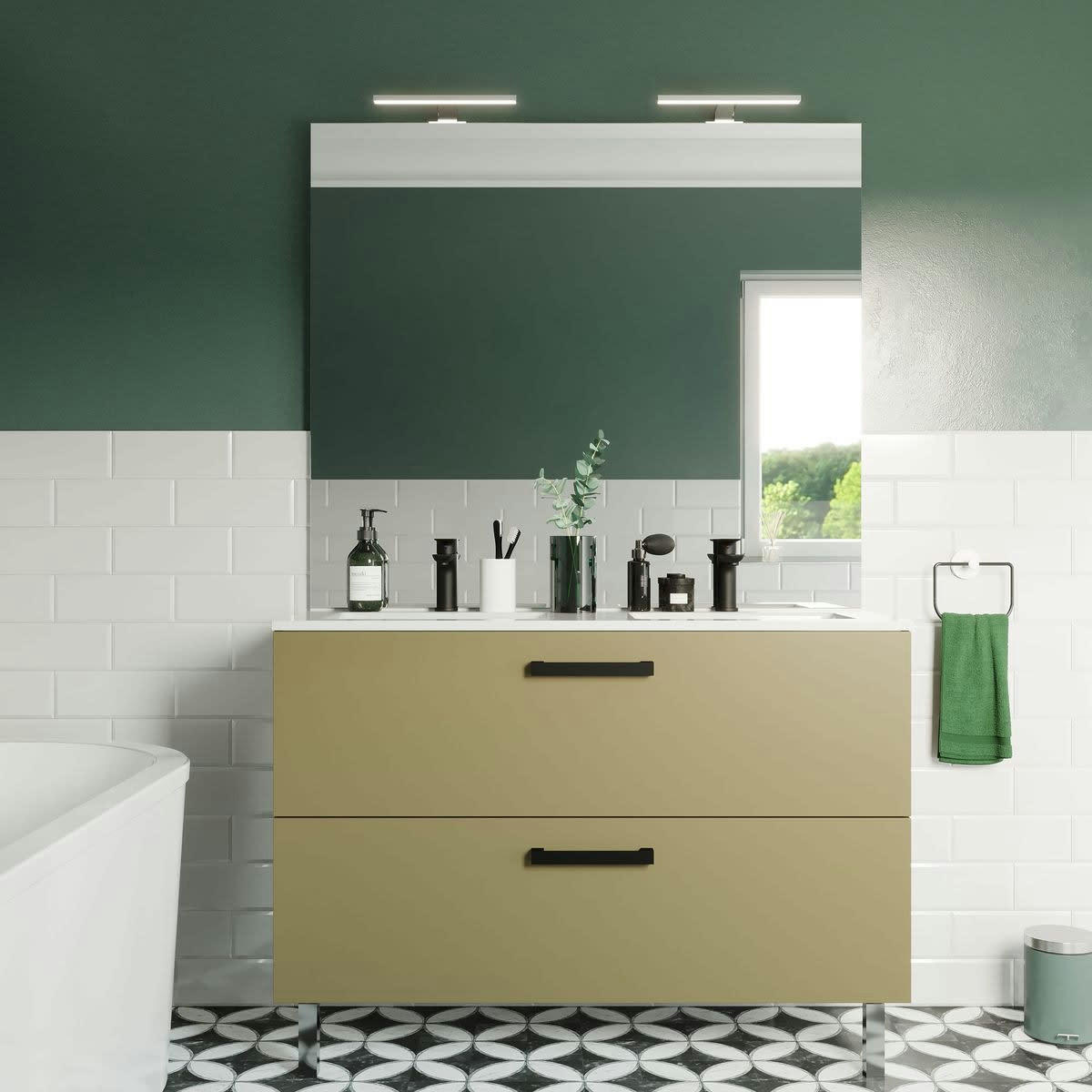 CHELSEA - Meuble salle de bain double vasque 120cm 2 tiroirs Vert