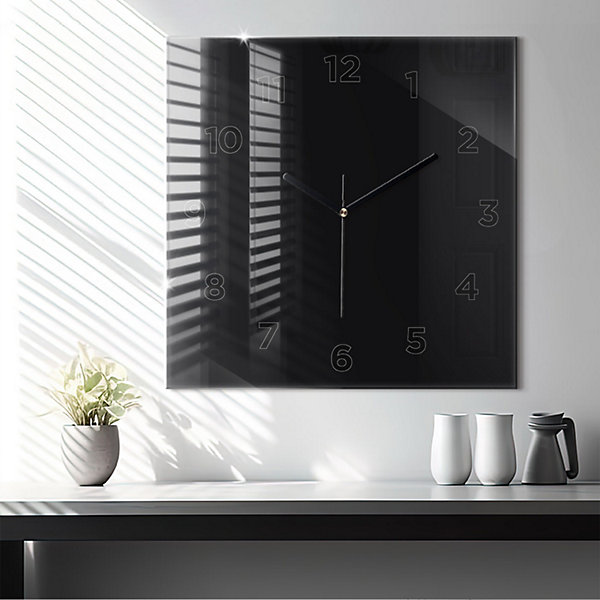 Horloge murale Wallfluent 60x60 cm Avec chiffres Aiguilles noires Noir 1 pcs