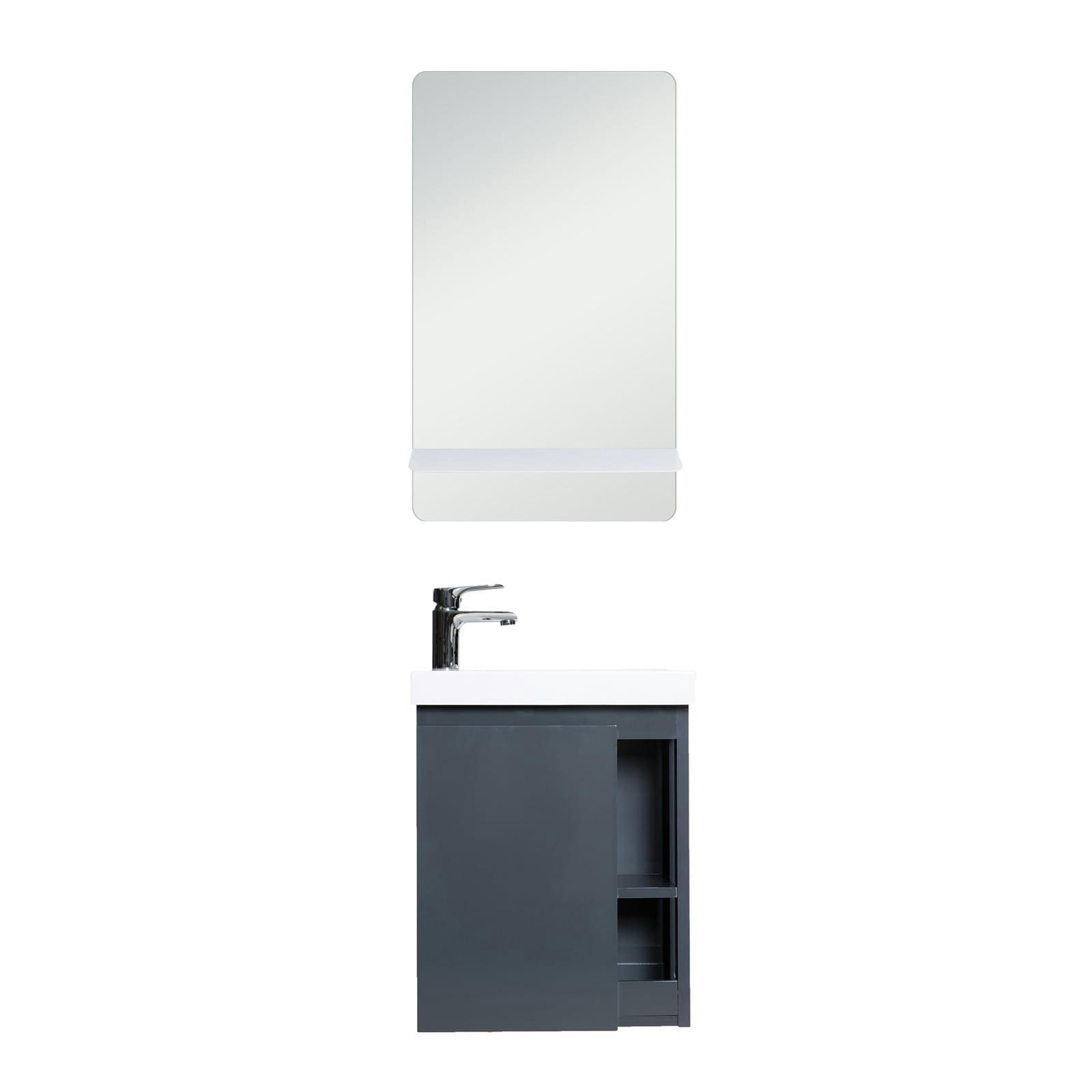 HAMPTON - Meuble lave-mains  Gris avec vasque blanche + miroir
