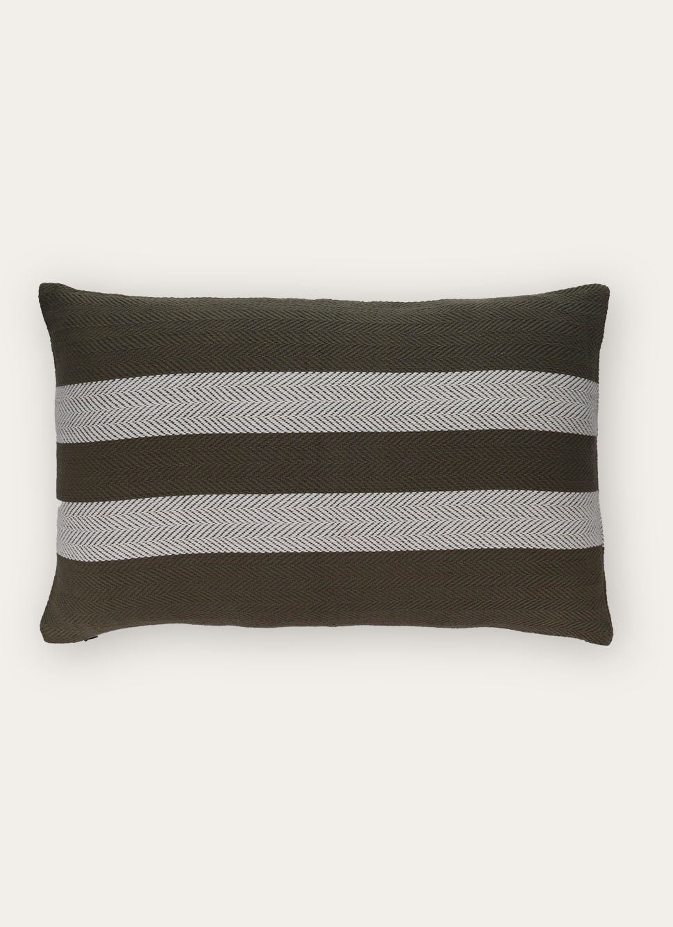 COUSSIN à RAYURES TISSAGE CHEVRON VERT KAKI