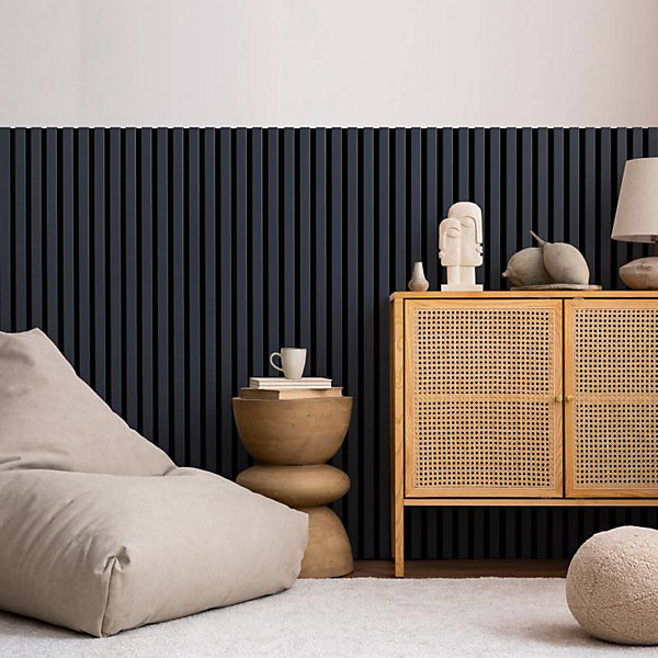 Panneau Mural acoustique tasseaux bois 120 x 30 x 1,9 cm - bleu nuit / feutrine noir - 0,36m²