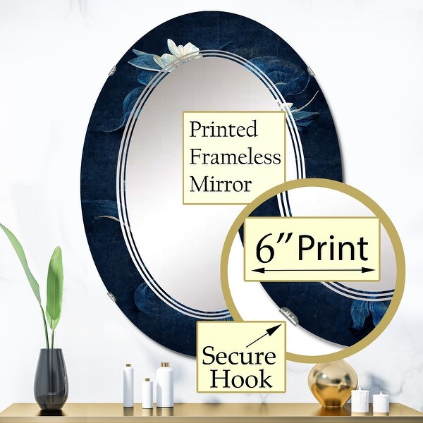 Designart 'Chinese Blue And White Flowers IV' Printed Floral Wall Mirror