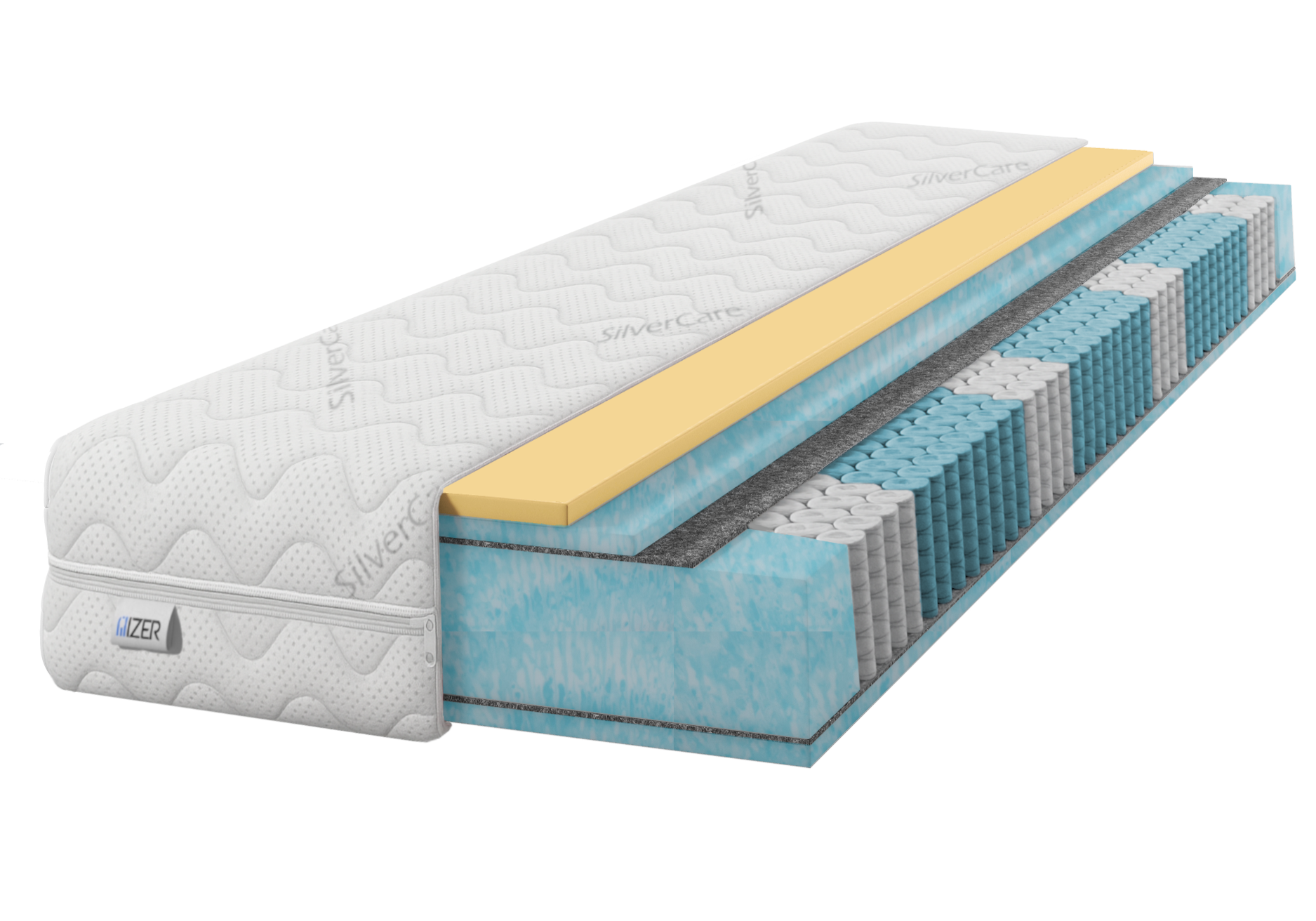 Materac 70x190 sprężynowy Multipocket Visco Aqua SilverCare H2 23cm
