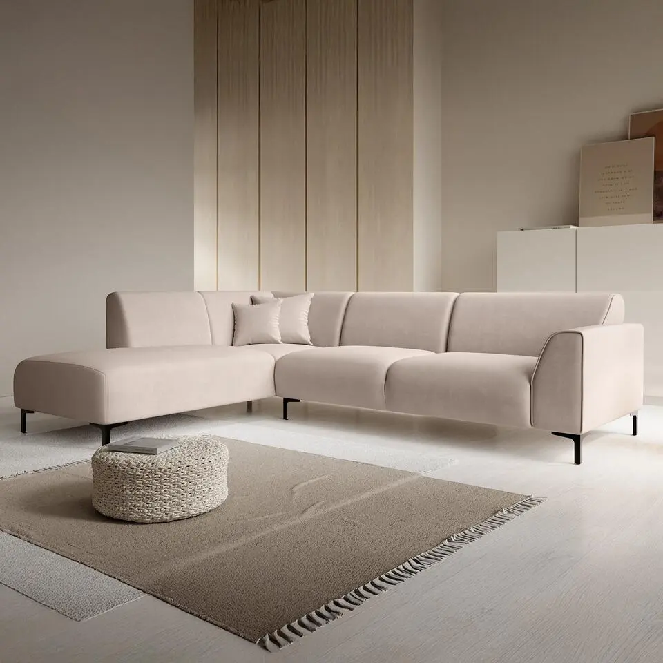 Meubella - Moana - Hoekbank 4-zits met chaise longue - Stof beige - Links